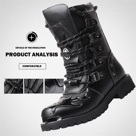 Mens Punk Retro Leather Motorcycle Boots