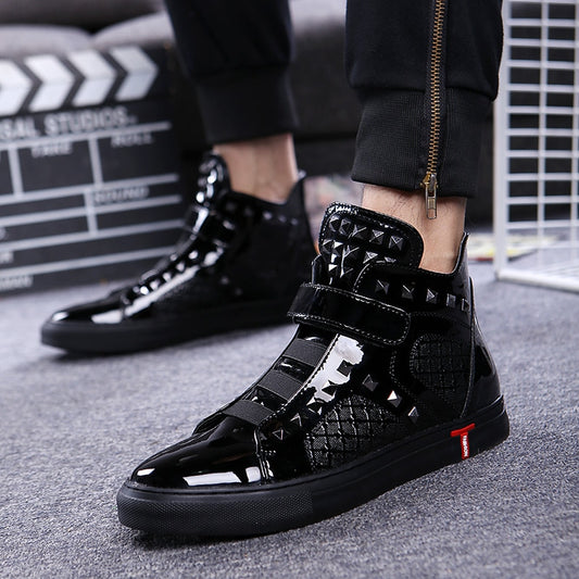 England style mens casual breathable patent leather shoes hip hop oxfords shoe flat platform motorcycle ankle boots zapatos male - LiveTrendsX
