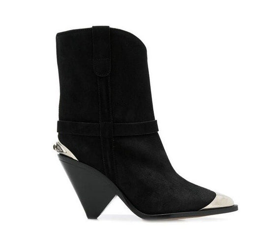 BuonoScarpe Real Leather Ankle Boots Women Metal Pointed Toe Rivet Tassel Strange High Heel Boots Woman Fashion Martin Boots2019 - LiveTrendsX