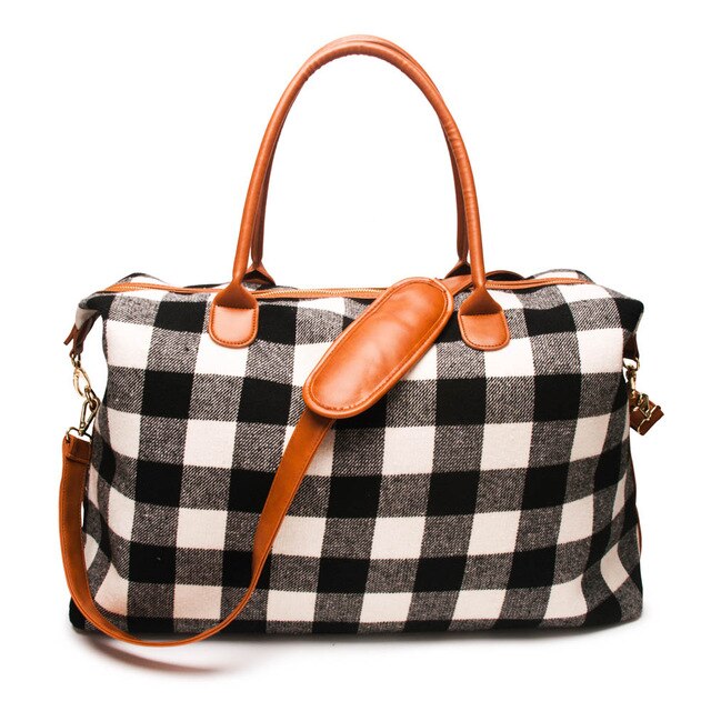 2pcs Lot Flannel Buffalo Plaid Duffle Bag Red Plaid Weekender Bag Large Capacity Overnight Bag - LiveTrendsX