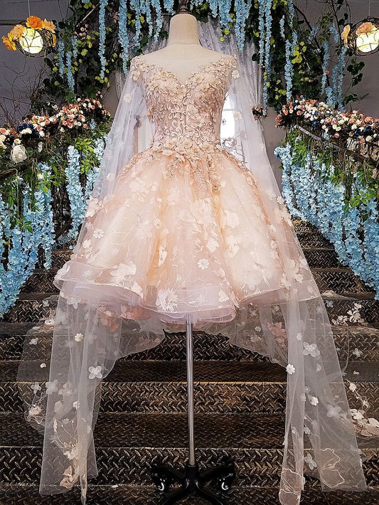 evening dress short 2020 lace zipper back robe courte de soiree pink dress long party with long cape cocktail style - LiveTrendsX