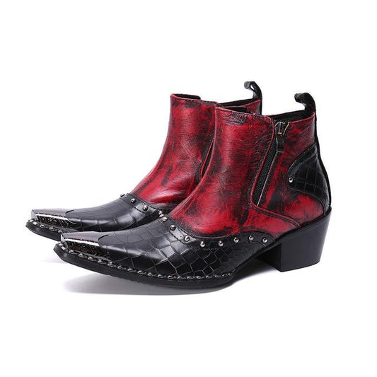 Real Leather Men Cowboy Ankle Boots Rivets Motorcycle Short Boots Big Size Increase Height Party Dress Boots Male - LiveTrendsX