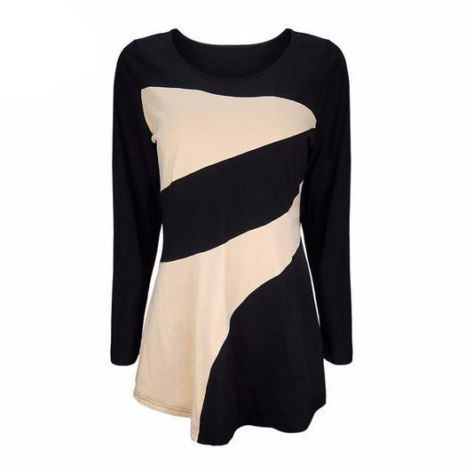 Women Casual Tops 2019 New Fashion Long Sleeve Round Neck Colorblocked Patchwork T-Shirt Cotton Tunic Tops H307 - LiveTrendsX