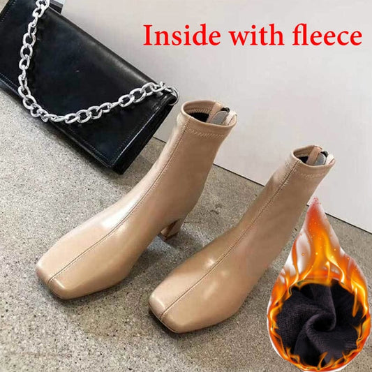 Black PU Leatehr Short Combat Boots Chunky Middle Heel Autumn Women Zipper Martin Boots Ankle Boots For Women - LiveTrendsX