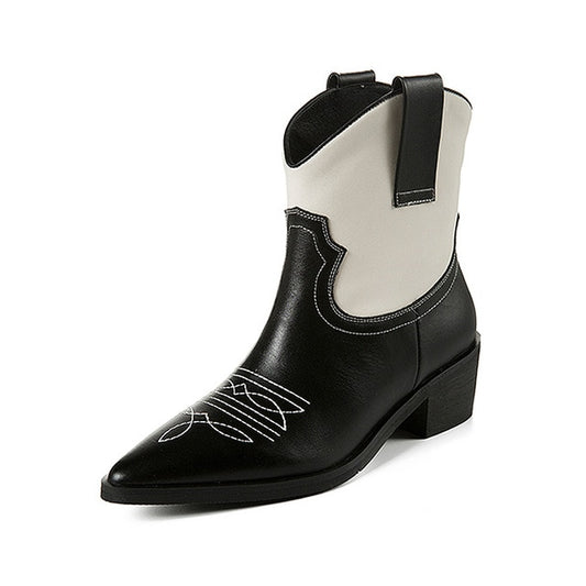 Mixed Colors PU Leather Cowboy Ankle Boots Women Wedge High Heel Booties Snake Print Western Cowgirl Boot 2019 Female - LiveTrendsX