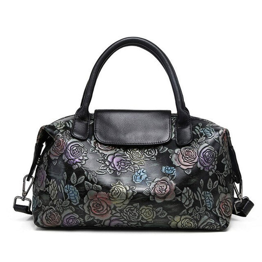Genuine Leather Women Floral Print Handbag Ladies Cowhide Leather Tote Bag Fashion Design Special Women Shoulder Bag - LiveTrendsX