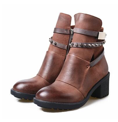 Women knight boots side zippers do old genuine leather square heels - LiveTrendsX