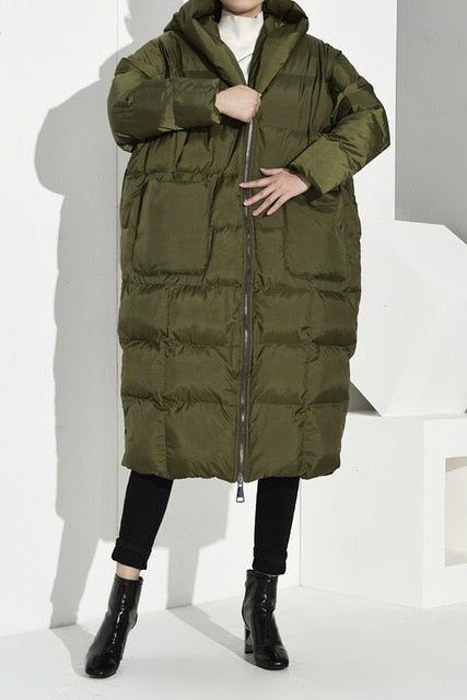 New Winter Hooded Long Sleeve Solid Color Black Cotton-padded Warm Loose Big Size Jacket Women parkas Fashion - LiveTrendsX