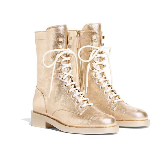 Fashion Women Ankle Boots Genuine Leather High Heels Motorcycle Boots Autumn Winter Rivets Punk Dancing Shoes Woman - LiveTrendsX