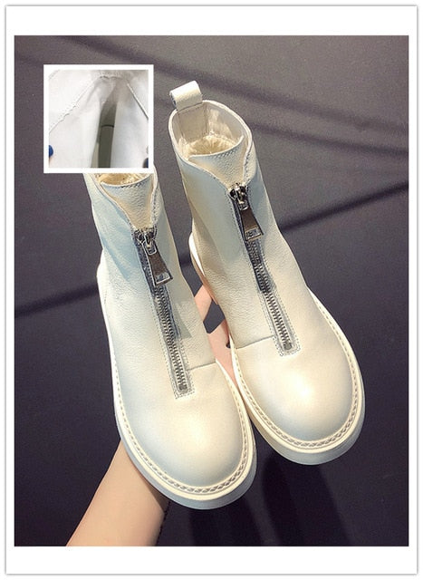 Leather front zip booty women's new cotton padded boots in autumn and winter winter boots women women boots - LiveTrendsX