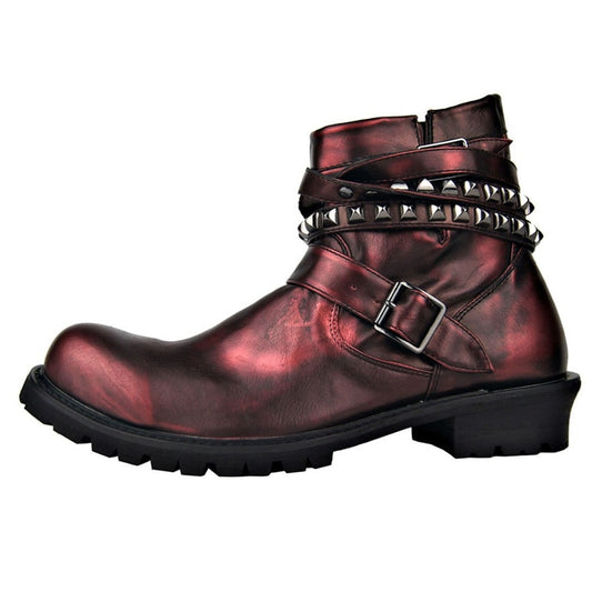 High End Luxury customized genuine leather rivets cowboy Boots vintage Punk Bronze leather rock Boots - LiveTrendsX