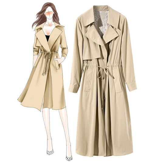 autumn new long popular waist tie thin women boutique female windbreaker - LiveTrendsX