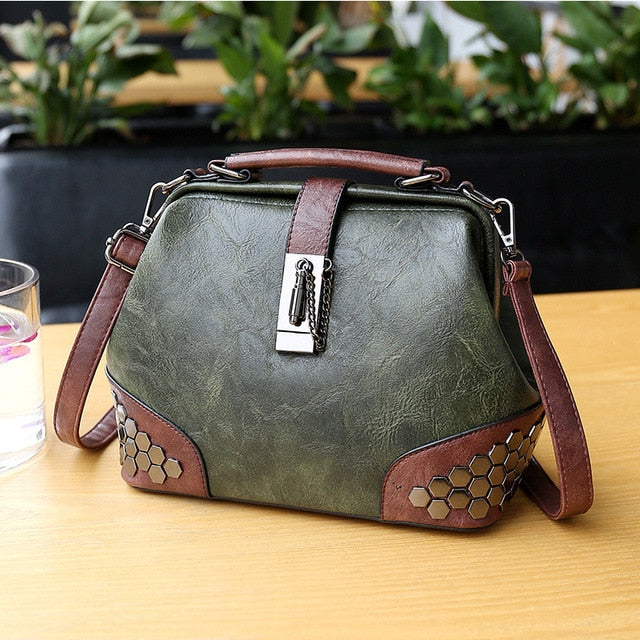 Fashion Women Handbags Women Leather Shoulder Bag Female Crossbody Handbag Totes Lock Chain Rivets Vintage Woman Doctor Bags - LiveTrendsX