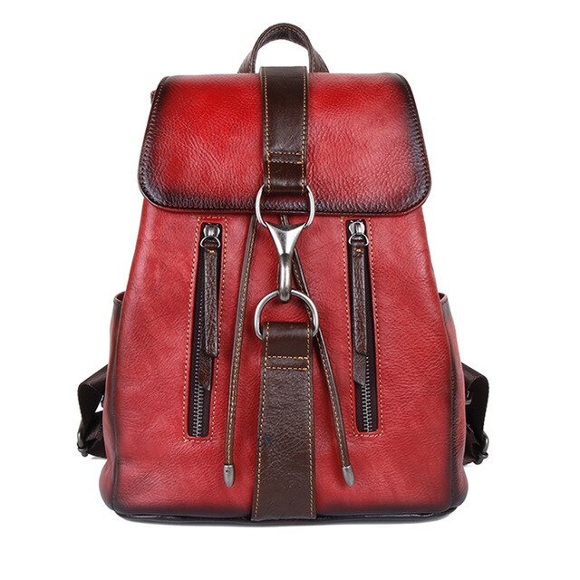 Genuine Leather Rucksack Knapsack Computer Daypack Female Travel Bag Girls School Book Bags Vintage Real Cowhide Women Backpack - LiveTrendsX