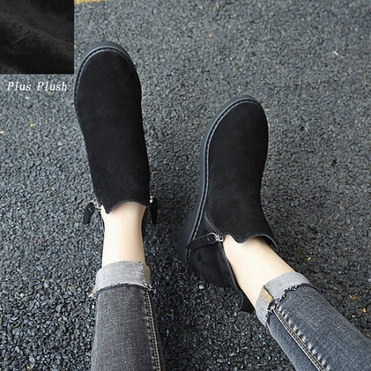Autumn Winter Genuine Leather Boots Women Warm Casual Ankle Snow Boots - LiveTrendsX