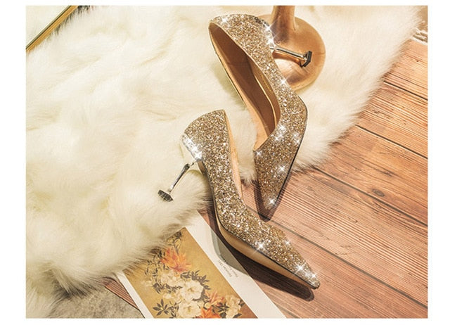 クリスタルスパンコールウェディングシューズハイヒール