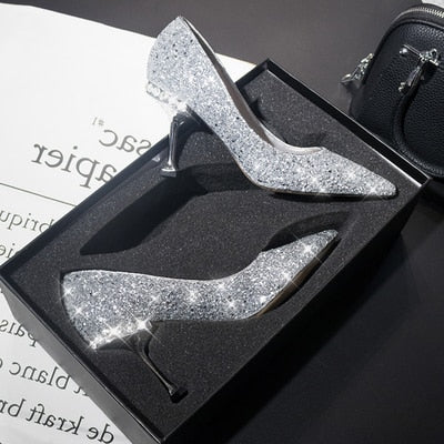 クリスタルスパンコールウェディングシューズハイヒール