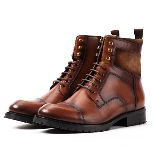 New Vintage Cow Suede Man Cap Toe Platform Riding Genuine Leather Boots - LiveTrendsX