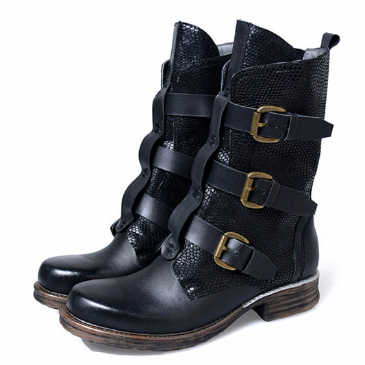 Punk Style Women Riding Boots Straps Buckle Genuine Leather High Boots Female Platform Shoes Woman Winter Autumn - LiveTrendsX