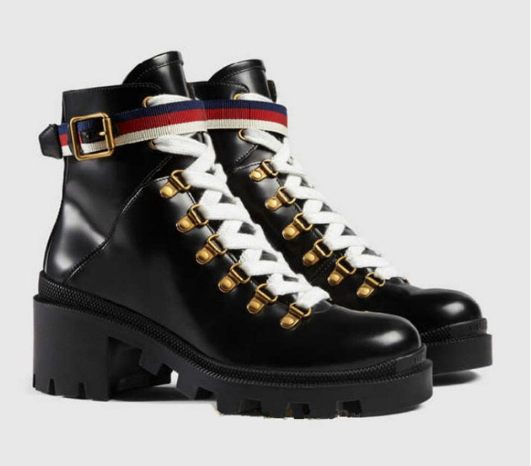 Autumn Winter New Style Women Round Toes Genuine Leather Ankle Strap Ankle Boots Ladies England Style Retro Office Boots - LiveTrendsX