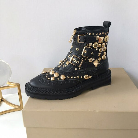 Women's Boots Genuine Leather Shoes New Martin Boots Round Toe Buckle Fashion Boots Motorcycle Winter Platform Warm Shoes Boots - LiveTrendsX