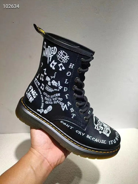 Womens Unisex Genuine Leather Punk 3D Poker Printed Rock Ankle Boots - LiveTrendsX