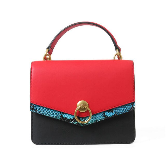 Genuine Leather Handbag 2019 New Ring Lock Hit Color Shoulder Messenger Bag Small Square Bag - LiveTrendsX