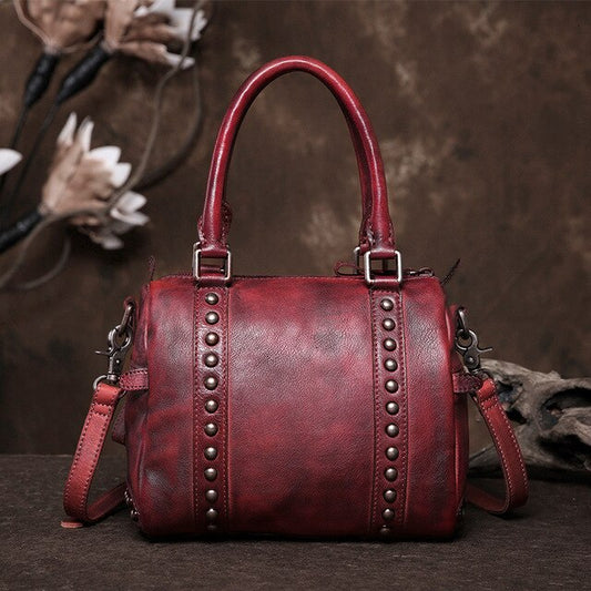 Head Bag Woman Manual Rivet Genuine Leather Woman Package Oblique Satchel Women's Singles Shoulder Package Woman Handbag Woman - LiveTrendsX