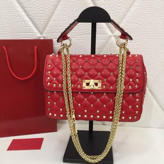 Luxury real leather Women Rivet bag High quality Famous crossbody Female Messenger Handbag Shoulder Designer ladies totes - LiveTrendsX