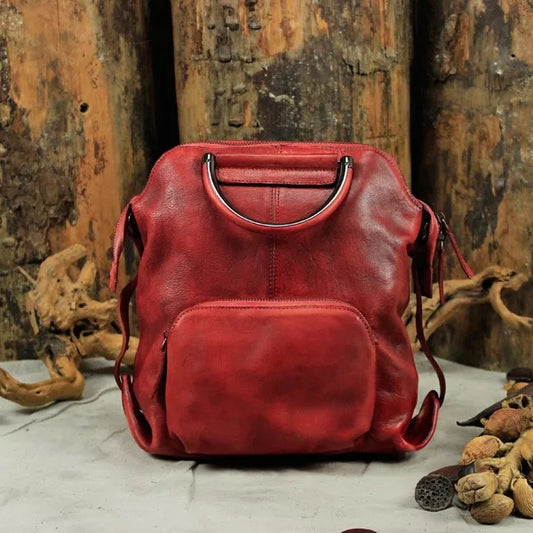 Vintage Three-way Multifunctional Designer Genuine Leather Girls Women Small Travel Backpack Cowhide Ladies Soft Green Bag Pack - LiveTrendsX