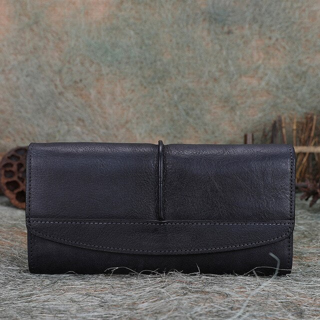 Cowhide Leather Trifold Wallet Women Long Genuine Leather Female Clutch Purse Hasp Female Phone Bag Girl Card Holder Pouch - LiveTrendsX