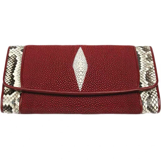 Authentic Real Stingray Leather Lady Long Wallet Large Card Holders Genuine Python Snakeskin Women Clutch Purse Female Money Bag - LiveTrendsX