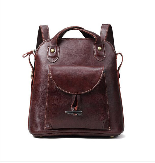 Retro vegetable tanned leather Women backpacks genuine leather shoulder bag female multi-function soft leather school backpack - LiveTrendsX