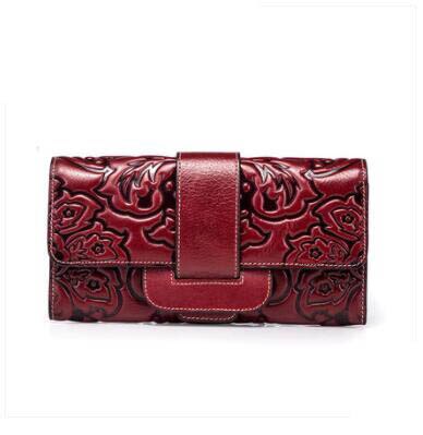 New women genuine leather bag designer brands fashion woven pattern women embossing Embossed buckle long wallets clutch bags - LiveTrendsX