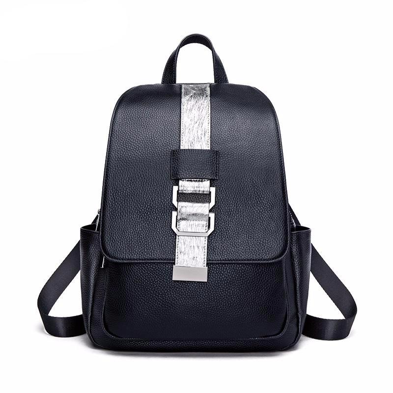 Cow Leather Backpacks Women Casual Belt Hardware Designed Black Genuine Leather Backpacks for Girls Fashion Female#HS206 - LiveTrendsX