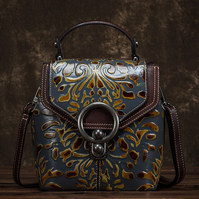 Retro hand-rub color female bag ladies hand diagonal with three dimensional embossed leather shoulder bag diagonal packet - LiveTrendsX