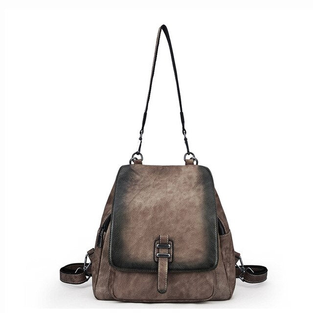 Female High Quality Genuine Leather Rucksack Girls Shoulder Bag Brush Color Daypack Knapsack Retro Real Cowhide Women Backpack - LiveTrendsX