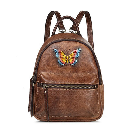 New Genuine leather Women backpack shoulder bag female first layer leather retro butterfly small backpacks casual female bags - LiveTrendsX