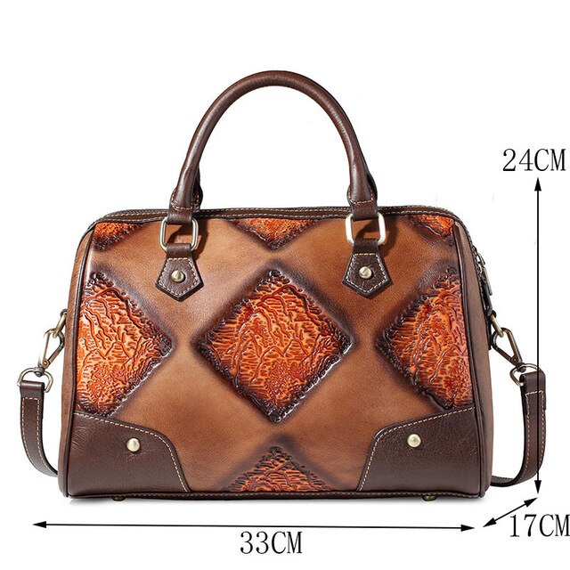 European and American leather vintage women's bag, leather retro shoulder bag, women's leather hand-held oblique cross bag - LiveTrendsX