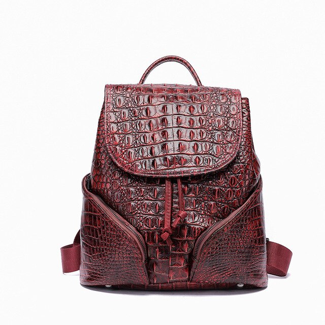 New Vintage Alligator Genuine Leather Women Backpacks Quality Female Real Natural Leather Ladies Girl Student Casual Backpack - LiveTrendsX