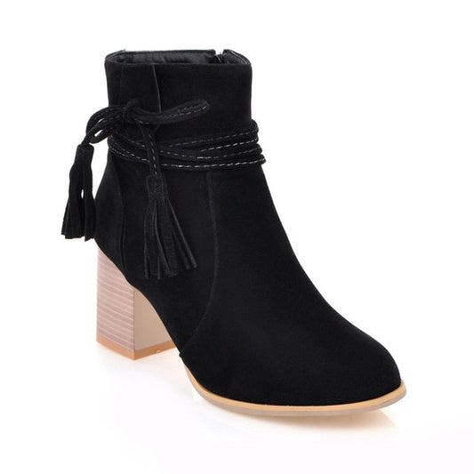 Big size 34-43 elegant ethnic style women boots fashion fringe round toe boots 2020 autumn winter new ankle boots - LiveTrendsX