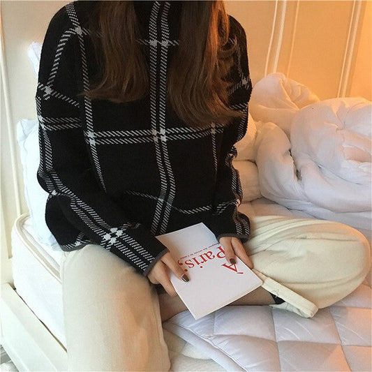 Autumn Winter New Plaid Pullovers Sweaters Women Elegant Fine Knitted Turtleneck Long Sleeve Sweater Female Knitwear Mujer - LiveTrendsX