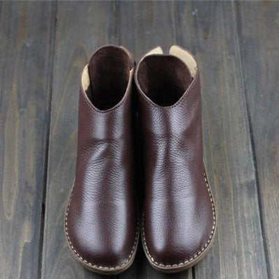 Women's Boots Genuine Leather Ankle Boots Round toe lace up Woman Casual Shoes with/without fur Autumn Winter Boots - LiveTrendsX