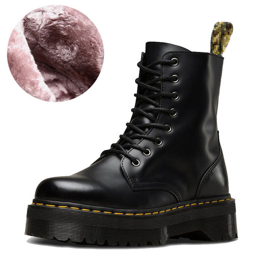 Size34-41 Chunky Motorcycle Boots For Women Autumn 2019 Fashion Round Toe Lace-up Combat Boots Ladies Shoes - LiveTrendsX