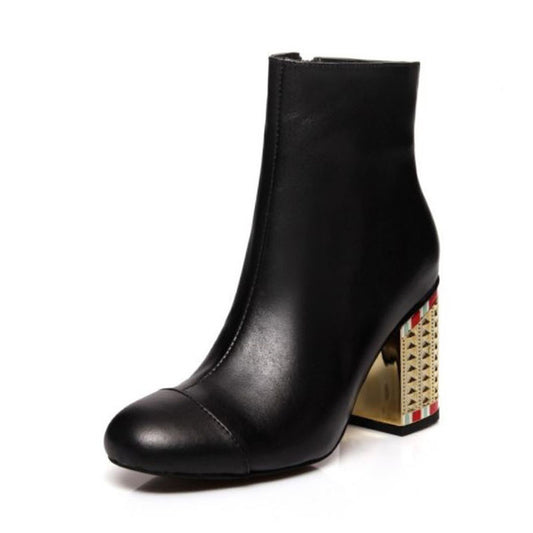 New Arrival Woman Ankle Boots Genuine Leather High Heels Shoes Zipper Round Toe Autumn Winter Ladies Boots Size 34-43 - LiveTrendsX