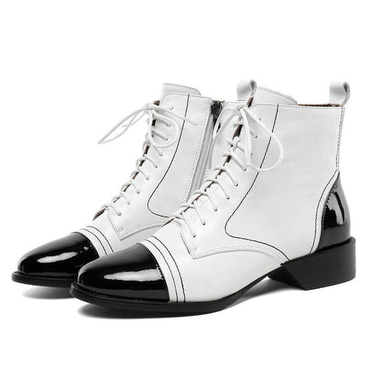 Women Ankle Boots Autumn Winter Genuine Leather Solid Women Shoes Classic Round Toe Basic Shoes Woman - LiveTrendsX