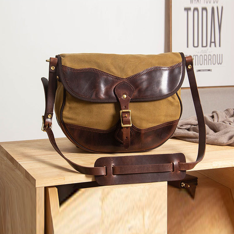 Vintage Handmade Leather Shoulder Bag Leather Canvas Cross Body Bags For Men Male Cowhide Boy's School Bags Retro Men Bag - LiveTrendsX