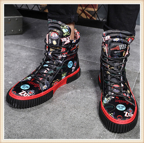 Mens High Top Casual Sneakers Fashion Man Hip-hop Shoes Red Blue Lace-up Flats Male Ankle Boots - LiveTrendsX