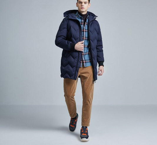 Men's Mid-length Hood Drawstring Mid-length Down Jacket