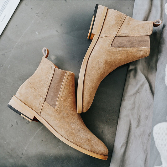 メンズシューズ アンクルポインテッドトゥ ソリッドウッドソールブーツ